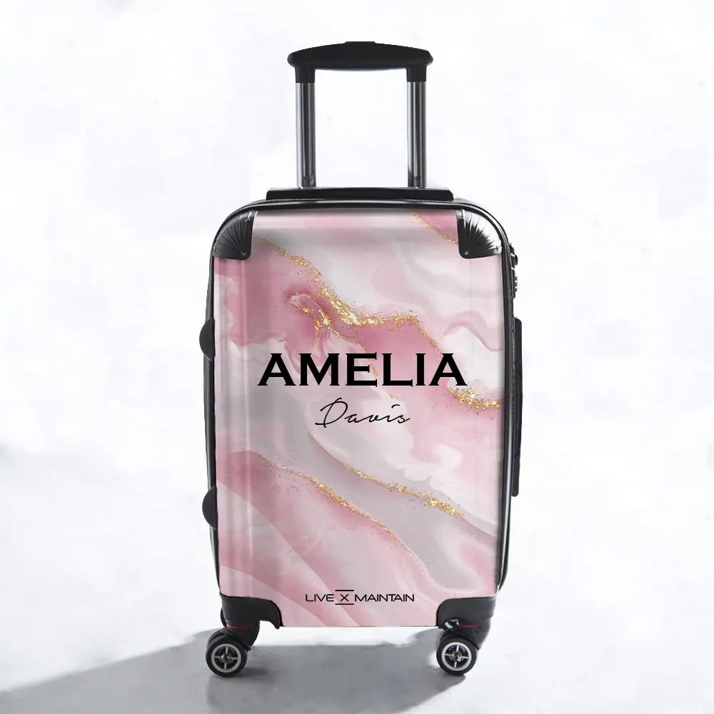 Personalised Luxe Pink Marble Name Suitcase