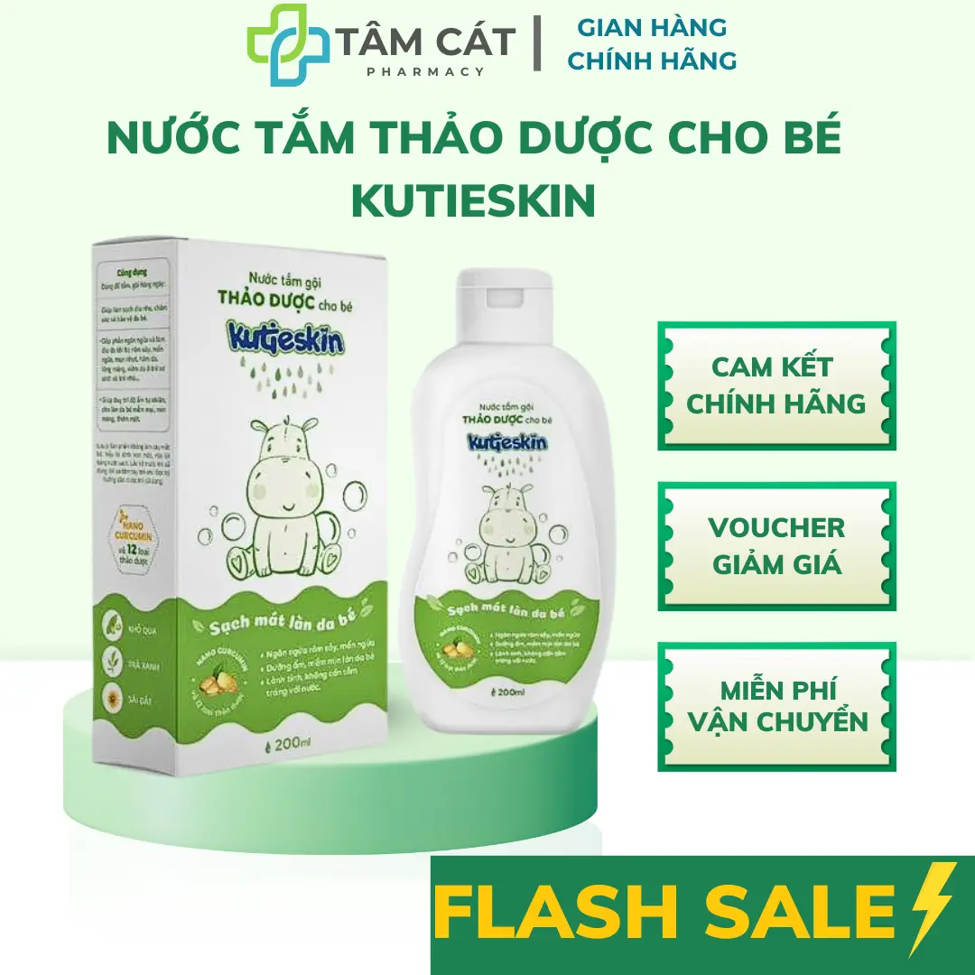 KUTIESKIN Nước tắm Kutieskin, nước tắm gội thảo dược cho bé, Sữa tắm cho bé - Ngừa rôm sảy, mẩn ngứa, mụn sữa - CHÍNH HÃNG