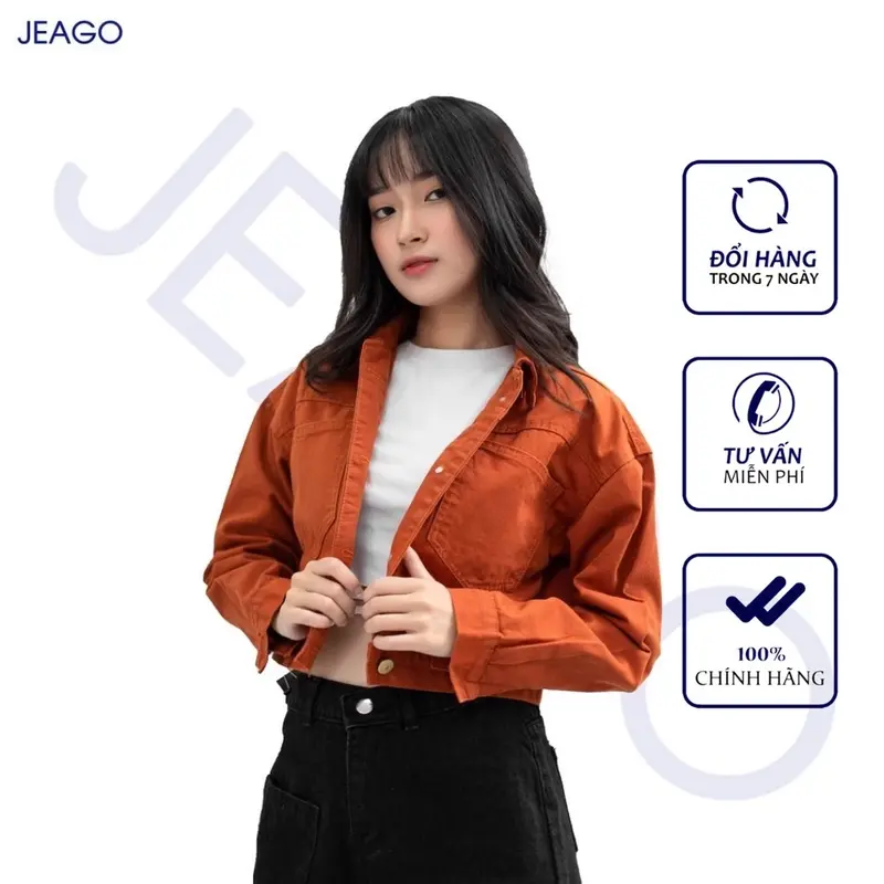 Áo Khoác Jeans Kaki Nữ Nút Sau Nhiều Màu Dành Cho Nữ JEAGOVN Jacket Top Có Cổ Ong Nhung 3