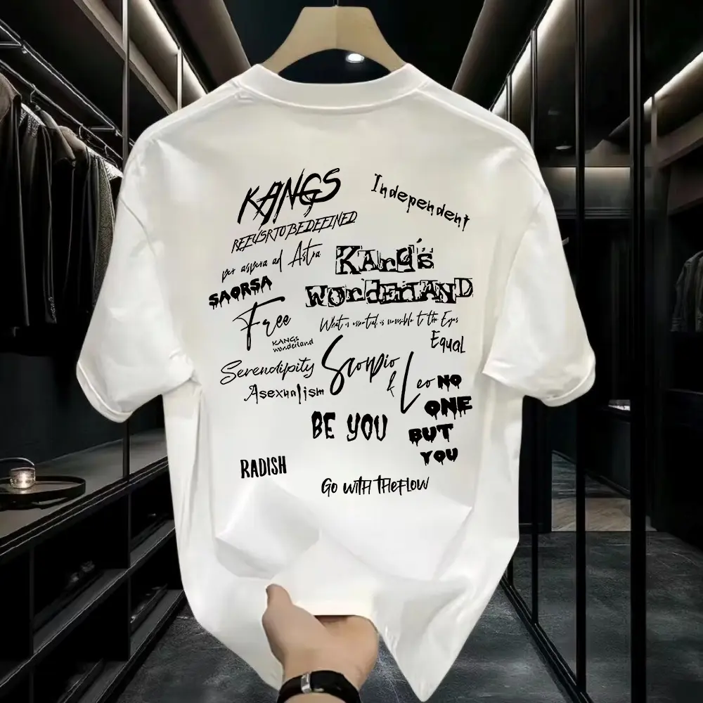 Desain Huruf Asli Sederhana Longgar Lengan Pendek untuk Pria Baju Kaos Distro