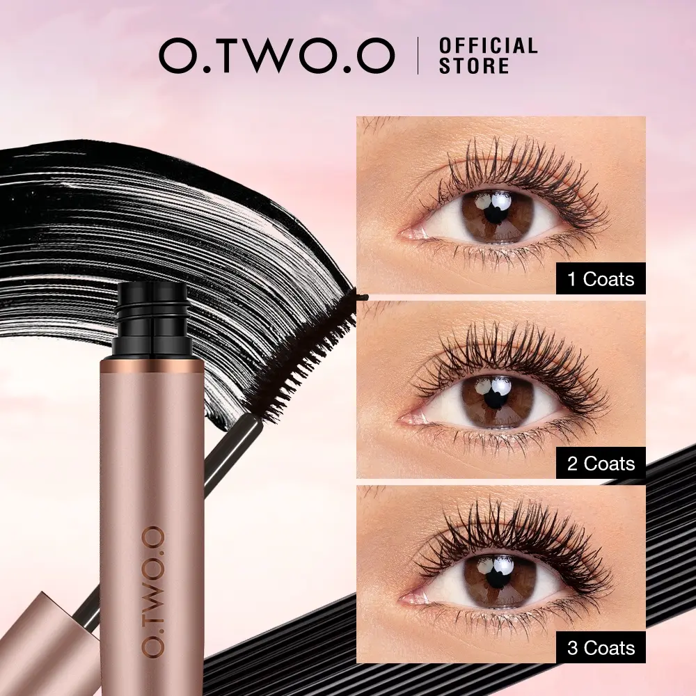 O.TWO.O Waterproof GOLD MASCARA Long Lasting Volumizing Lengthen Eye Lash Makeup / Volume Lightening FIBER MASCARA /  Stamp Eyeliner Black Double Head