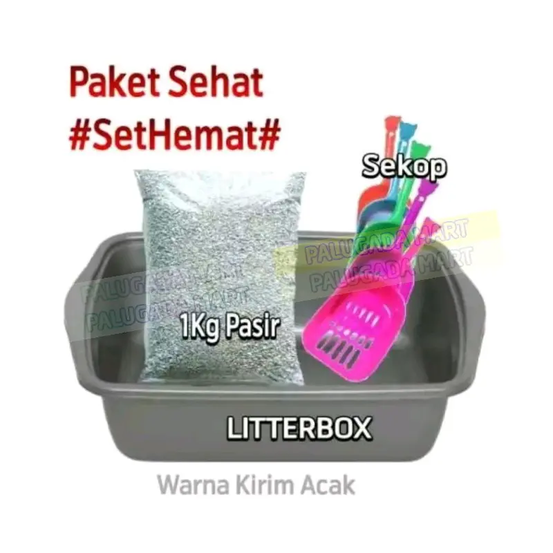 Bak pasir kucing 1paket murah Litterbox Sekop pasir1KG penghilang bau 0