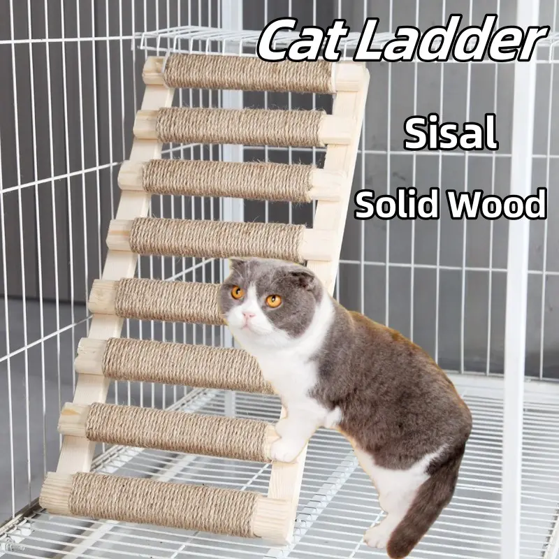 Cat Climbing Frame Step-On Step Ladder Cat Villa Solid Wood Sisal Ladder Platform Wall-Mounted Cat Climbing Ladder Cat Cage Accessories