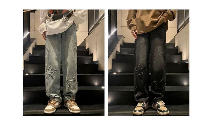 Product Introduction of Pants Men's Ins Fashionable Loose Wide-Leg American Vibe High Street Jeans Men's Fashionable Fried Street Ruan Shuai Straight Men's Pants Sneaker 19