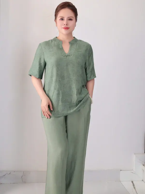 Đồ bộ trung niên, đồ bộ nữ, đồ bộ mặc nhà cho mẹ cổ cách tân chất tơ Nhật cao cấp MS69 Lanbishop 0