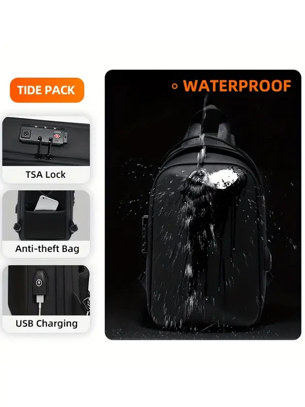 Men's Business Solid Color Sling Bag, Large Capacity Shoulder Bag, Usb Charging & Waterproof Crossbody Bag, Casual Office Computer Bag for Daily Used 6