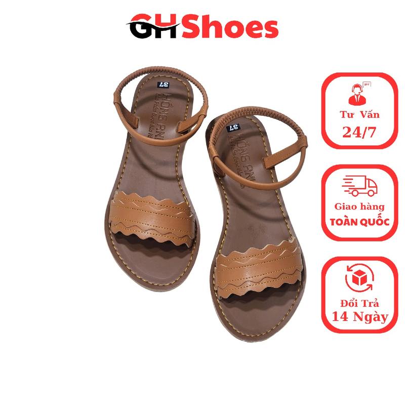 GHShoes VD03 - Giày sandal nữ quai lượn sóng mũi tròn đi học đi chơi DéP đi chơi đi làm Chân đế phẳng (1 cm trở xuống) Dép xăng đan Jean Đế Bằng dép nữ ngang thấp 1402
