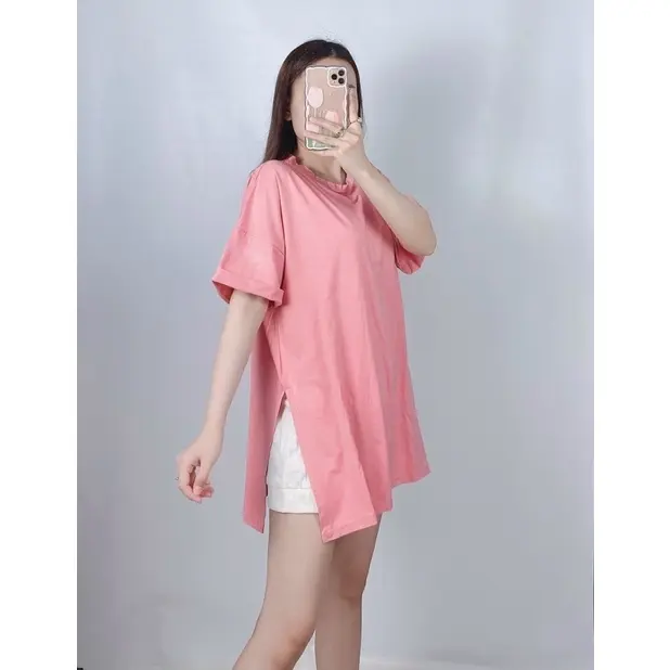 Oversize With Slit Jumbo Wanita / Atasan Oversize XXXL rayon polos Baju Panjang Kaos
