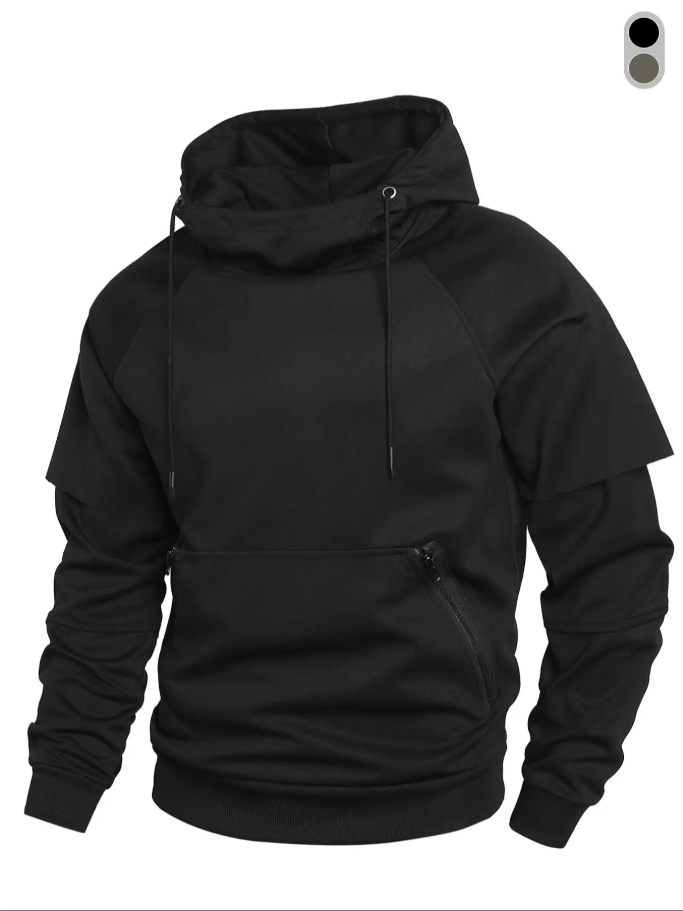 Men's Solid Long Sleeve Drawstring Hoodie, Casual Raglan Sleeve Zipper Pocket Design Hooded Sweatshirt for Daily Wear, Men's Clothes for All Seasons