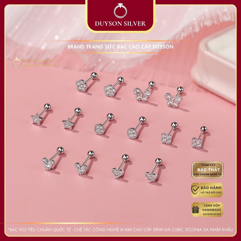 Khuyên tai bạc Ý 925 Duyson Silver chốt vặn bông tai nữ đính đá nhỏ dễ thương Giá bán 1 chiếc