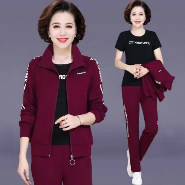 Bộ Đồ Cho Mẹ, Bộ Đồ Thể Thao Mùa Xuân Và Mùa Thu, Bộ Ba Mảnh, Dành Cho Phụ Nữ Trung Người Già Và Cao Tuổi, Phong Cách Thường Ngày Hàng Mới Về 2022, Thích Hợp Mặc Mùa Xuân, Mùa Thu, 2024 Top Áo Women