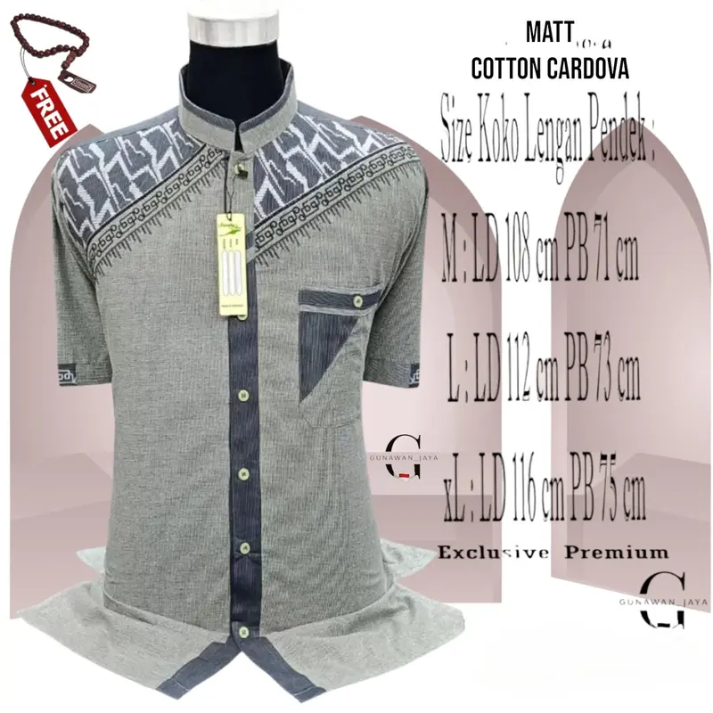 BAJU KOKO DEWASA LENGAN PENDEK LEBARAN 2025 Motif Bordir Kancing MUSLIM Pria 1
