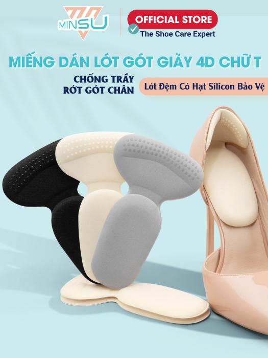Miếng Dán Lót Gót Giày 4D Chữ T MINSU M5509 Lót Đệm Có Hạt Silicon Bảo Vệ, Chống Trầy, Rớt Gót Chân Giày Cao Gót Bị Rộng