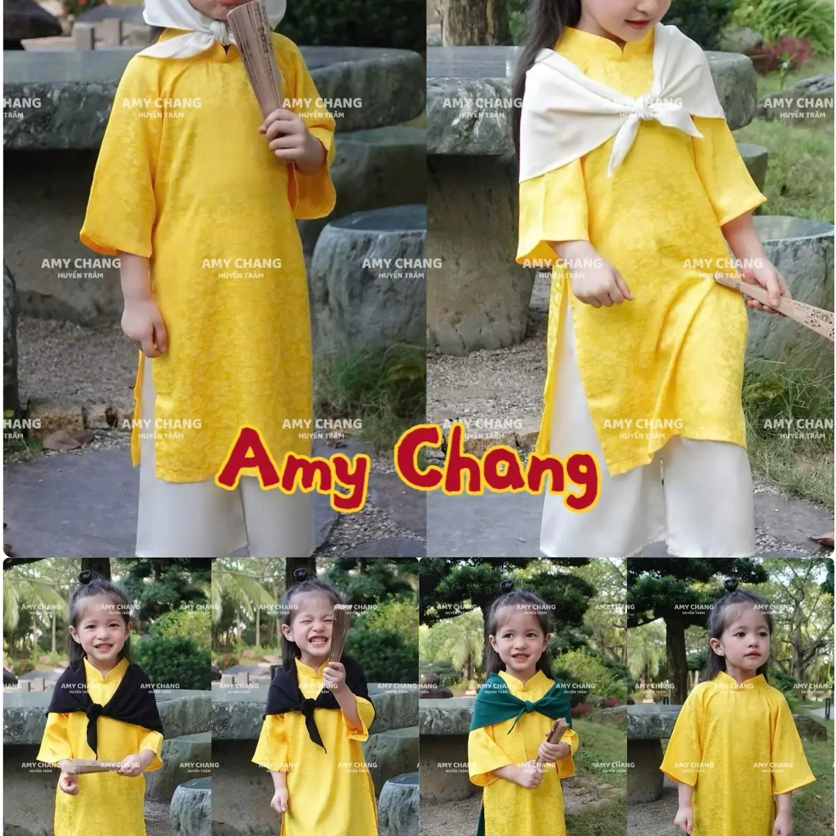 Set áo dài gấm siêu cưng trend dành cho bé gái từ 8-42kg gồm 2 chi tiết (áo+quần)