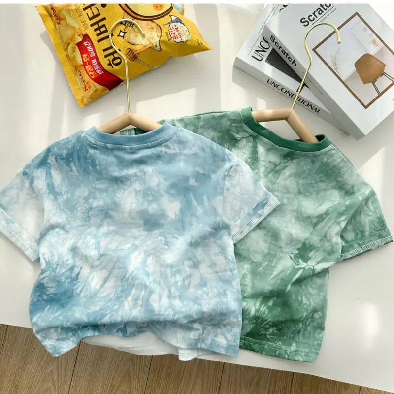 Áo Thun Cotton, Cotton Nguyên Chất, Hàng Mới Về Mùa Hè, Dành Cho Nam Và Nữ, Trẻ Em Trung Bình Và Nhỏ In Nhuộm Cà Vạt, ngắn Tay, Thiết Kế Hợp Xu hướng 4