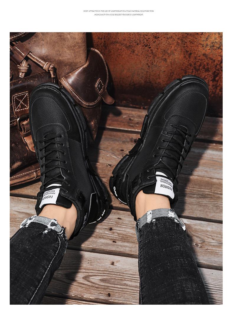 Product Introduction of in Stock Martin Boots High-Top Shoes Men's Sneaker Work Shoes in Stock Martin Boots High-Top Shoes Men's Sneaker Work Shoes Autumn and Winter New Fashion Men's Big Head Shoes British Style High-Top Lace-up Martin Boots Teenagers Platform Work Shoes 9