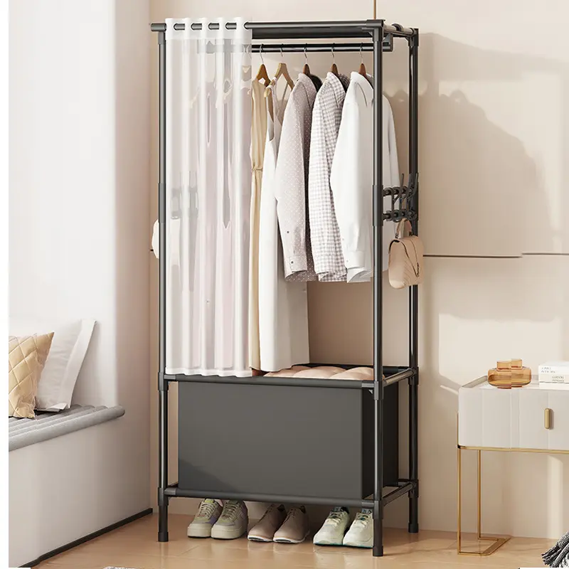 Kệ Để Đồ Đa Năng Có Giá Treo Đồ Kèm Rèm Kéo Có Thiết Kế Hộc Để Đồ Dùng Cá Nhân Bên Dưới Hiện Đại Thông Minh 1
