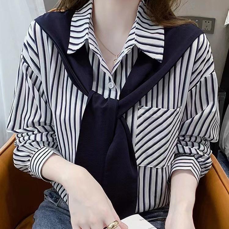 Áo sơ mi khăn kẻ sọc hàng Qc K8 Nữ Top Women Shirt Kem somisoc aoxinh hot 4