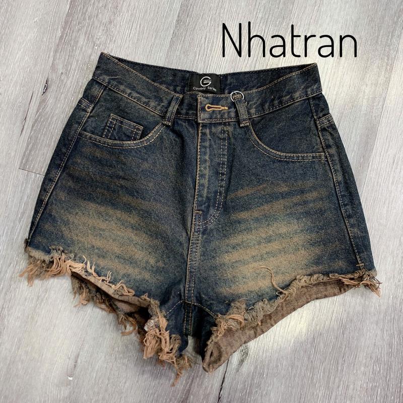  Quần short jean nữ lưng cao màu bụi đá tua váng chất denim cotton pants Women GN014 