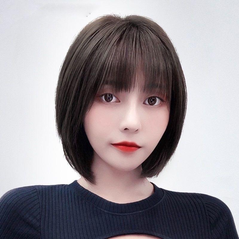 Wig for Women,Wig Women's Short wig, Short Straight Wig, Korean Style Wig, Chemotherapy Wig, Student Round Face Bobo Head Wig, Fashion Whole Top, Age Reducing Wave Head Wig 3