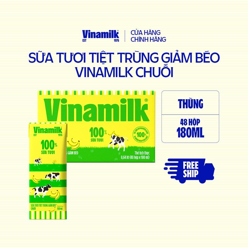 Thùng 48 Hộp Sữa tươi tiệt trùng Vinamilk vị chuối 180ml