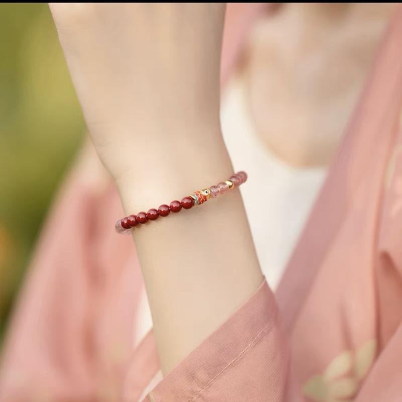 Product Introduction of [Exquisite Koi Bracelet] Landing Koi Bracelet for Students Exam Preparation, Cinnabar Strawberry Quartz Lucky Bracelet for Success in Exams, Best Friend Gift 6