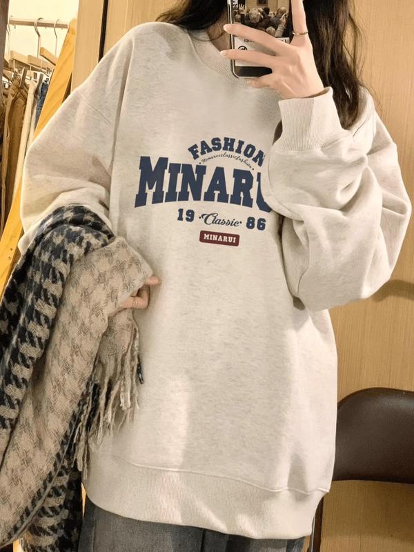 REWSHOP Áo Sweater nỉ bông in chữ MINARUS - áo from rộng unisex thích hợp mặc thu đông Menswear 3