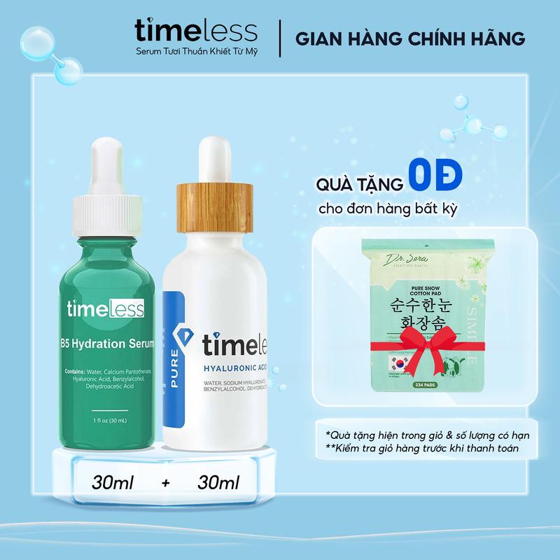 Combo Serum Timeless Vitamin B5 30ml & 100% Hyaluronic Acid Pure 30ml Hỗ Trợ Làm Dịu Cấp Ẩm Làm Mềm Mịn Da