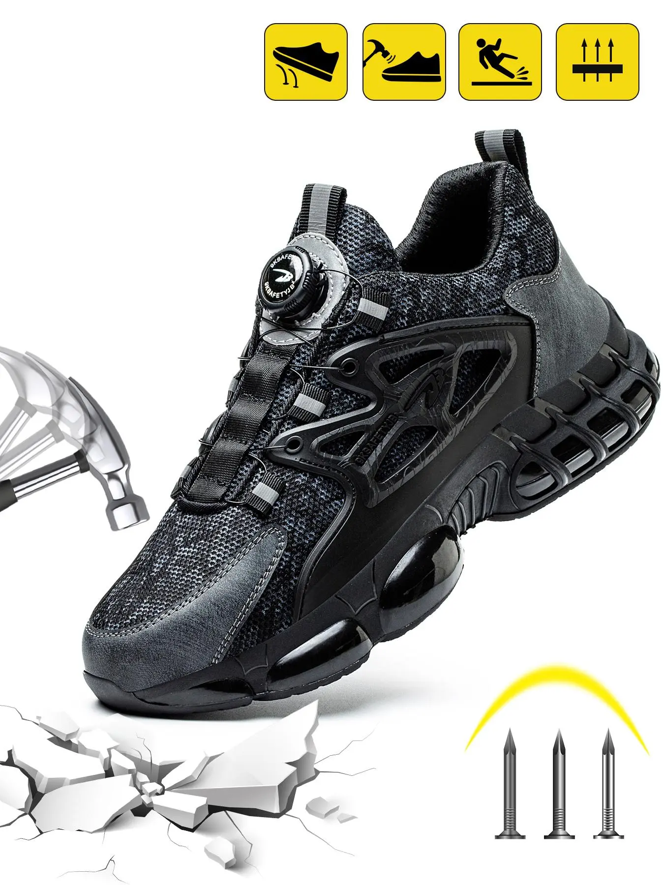 Men's Casual Lightweight Steel Toe Sneakers, Non-slip Safety Shoes, Comfortable Breathable Walking Shoes, Fashionable Work Shoes for Men