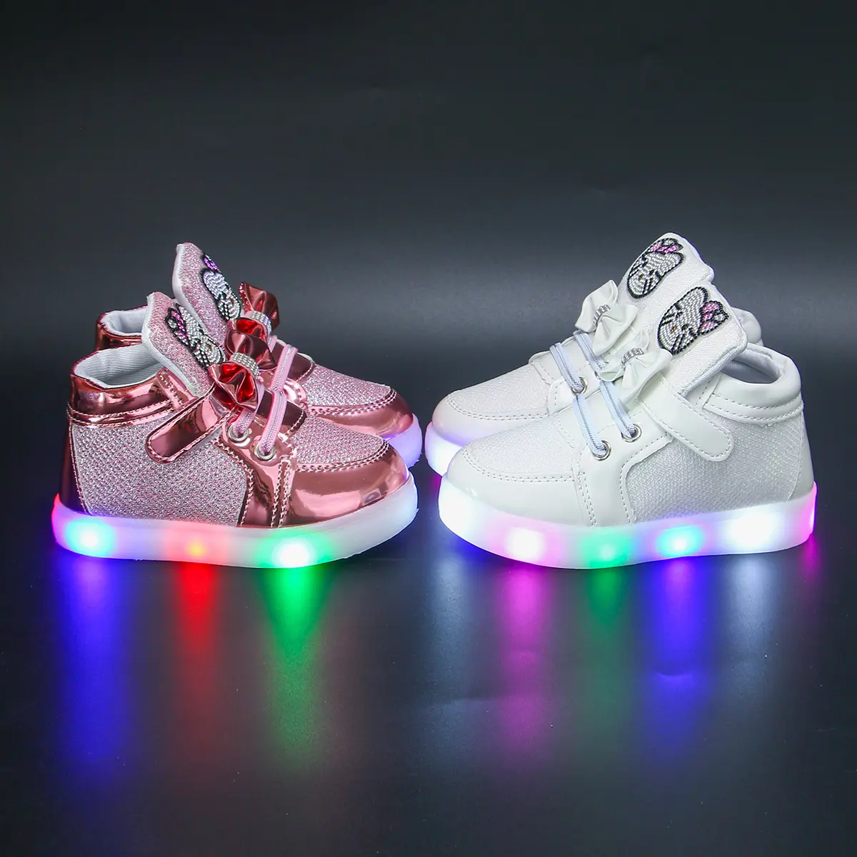 LED boots for kids girls light up kitty pattern Low top boots for kids