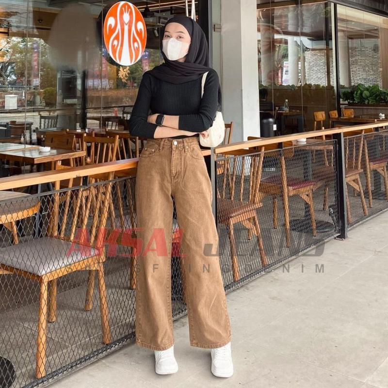 Product Introduction of Celana Kulot Jeans High Waist Wanita Loose Highwaist Straigh Terbaru Aksal Jeans 4