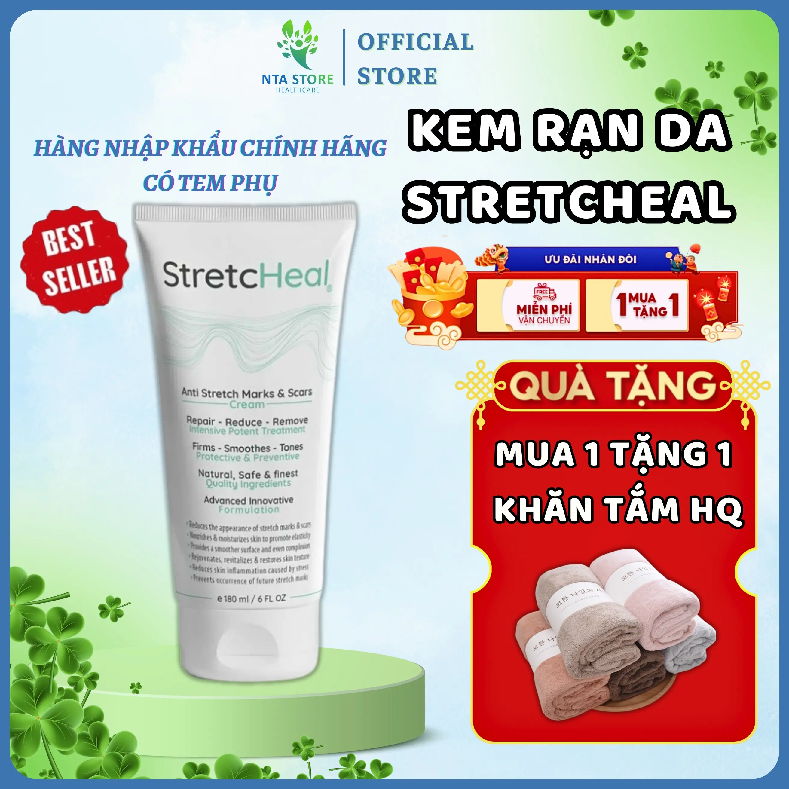 [TẶNG QUÀ] Kem rạn da Stretcheal USA 180ml - Rạn Mỹ Stretcheal - Hỗ trợ cho mẹ bầu rạn da