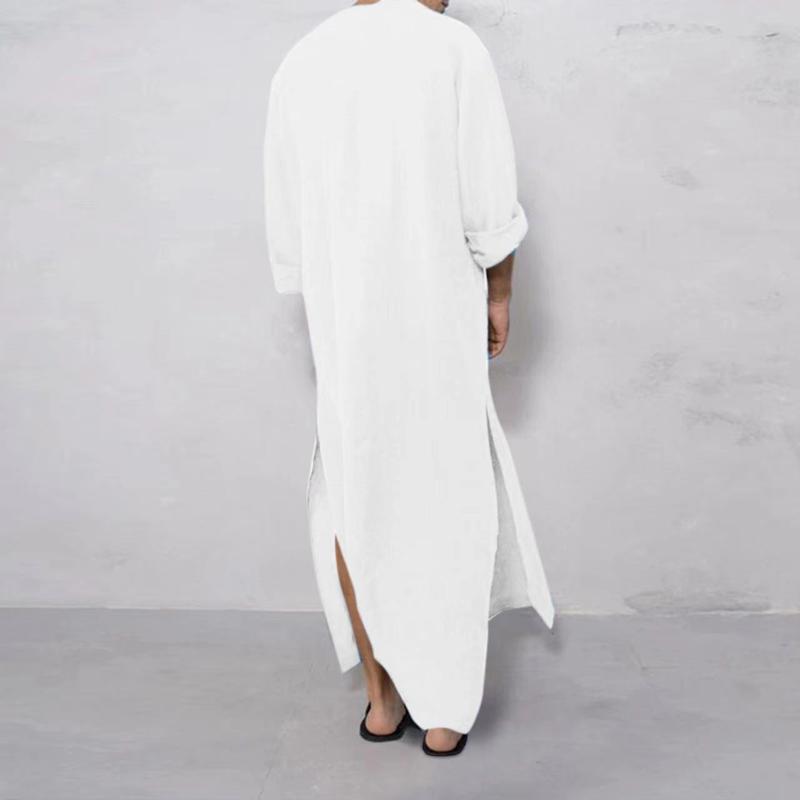 Product Introduction of Muslim Robe New Men's Loose Stand Collar Door Tube Long Sleeve Robe Ethnic Style Robe 6