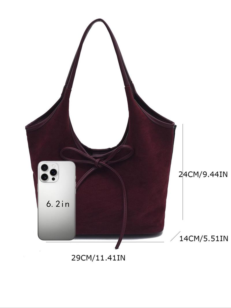 Product Introduction of Women's Elegant Bow Decorated Shoulder Bag, Fashionable Solid Color Large Capacity Bag for Daily Used, Casual Trendy Commuting Bag 8