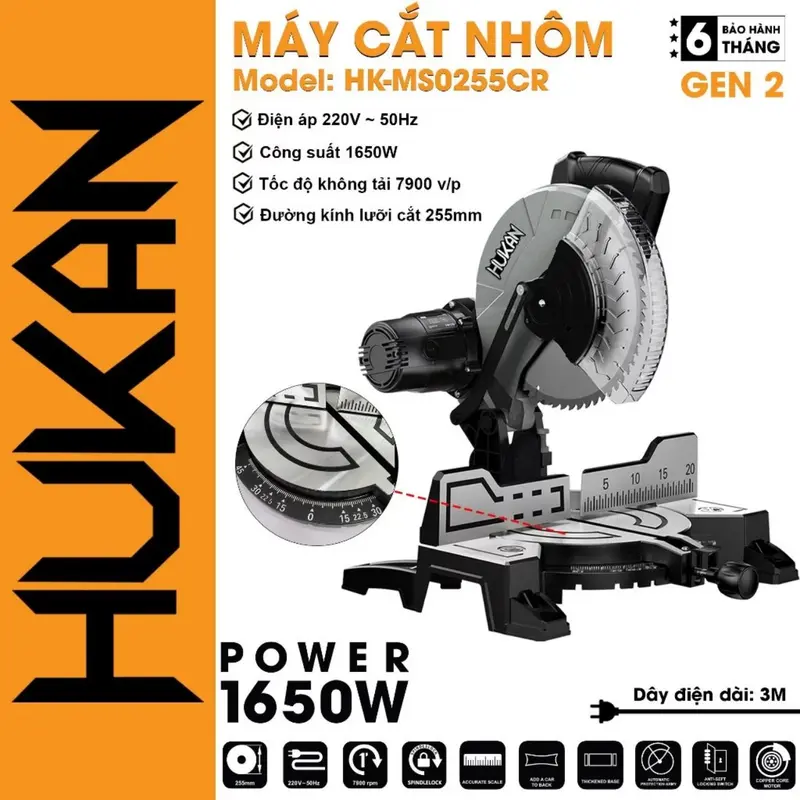 Máy cắt nhôm Hukan HK-MSO255CR, 120 răng, công suất 1650w 1