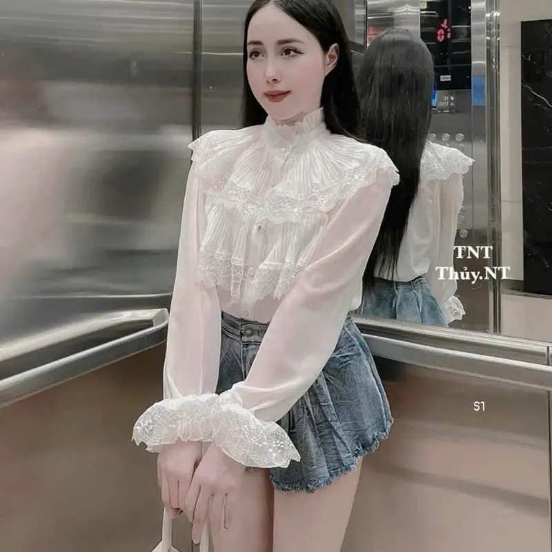 SƠ MI TƠ CỔ ĐẮP XẾP LI VIỀN REN - HÀNG QC CAO CẤP 0