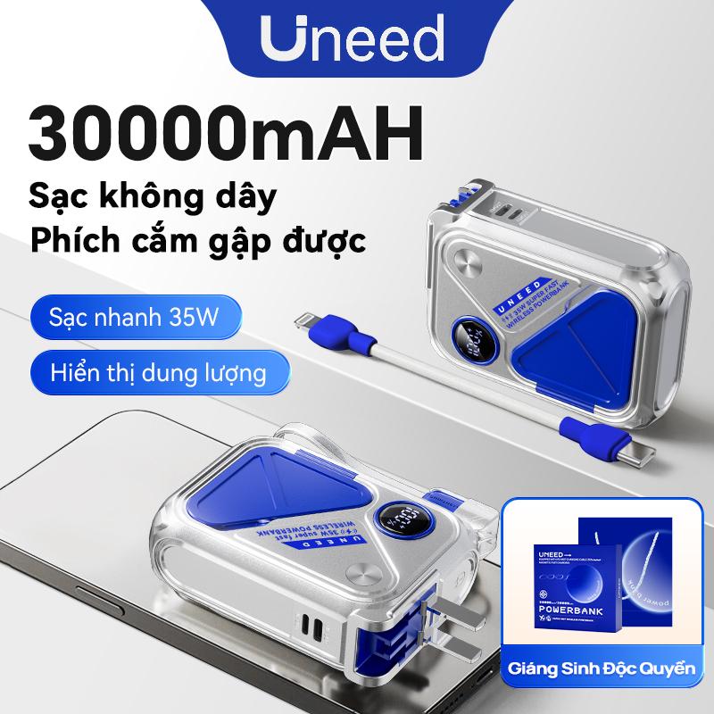 Uneed Sạc dự phòng từ tính 30000mAh/20000mAh Sạc không dây pin mini sạc nhanh PD35W có thể tháo rời dây Có kèm theo đầu cắm AC Bảo hành 2 năm Hộp quà màu xanh quà sinh nhật quà Giáng Sinh