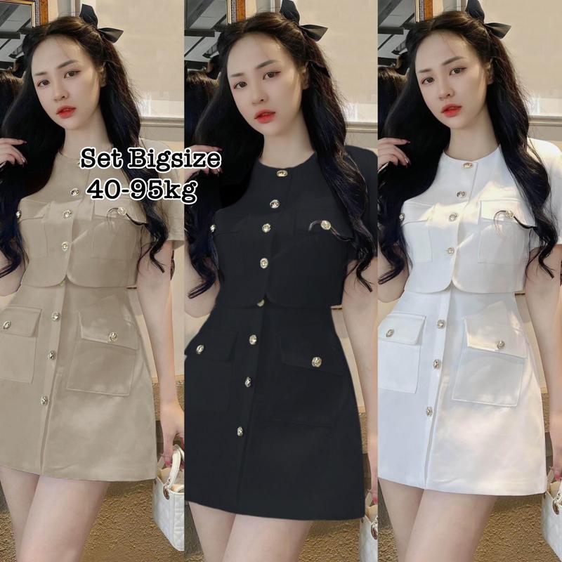 Thời Trang Én Nhỏ Có Bigsize - Bộ Áo Và Chân Váy Bigsize Vải Linen có Bo Chun Thiết Kế Dự Tiệc Nữ Cao Cấp Xinh Đẹp Sang Trọng Dễ Thương Giá Rẻ đủ size 40-95kg ennhocobigsize Top Quần Áo Bigsize Váy Đầm Trắng - 2014