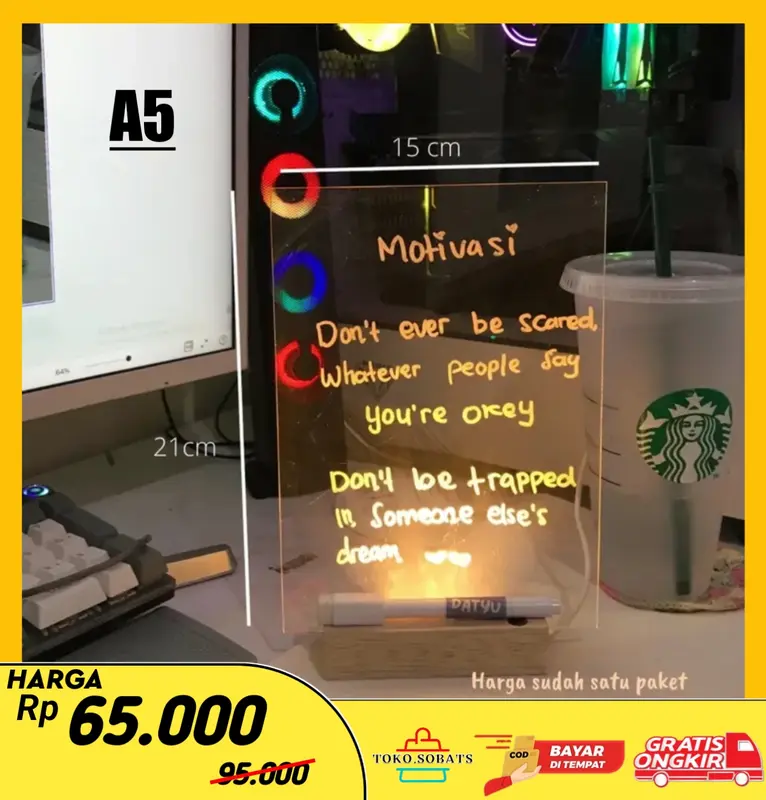 Acrylic Note Bord A5 With Stand Led / Acrylic Planner / To Do List Acrylic A5 0