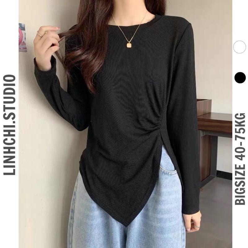 Áo phông dài tay thắt eo chất cotton dẻo siêu hack dáng (mã 900) bigsize_Linhchi.studio