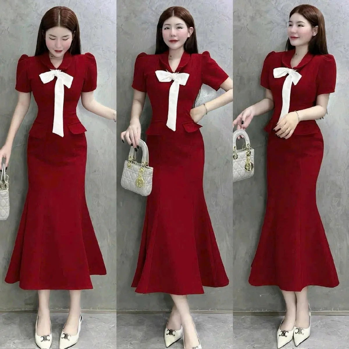 Đầm đuôi cá cổ sen kèm nơ túi giả, đầm đuôi cá nhẹ nhàng nữ tính ht10 Women Dress