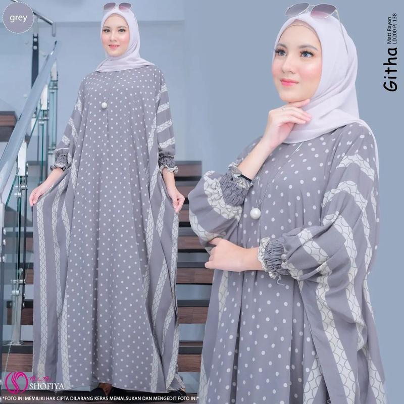 Batik Laris Joyo - Kaftan Wanita Jumbo XXXXL  Motif Githa Vol 5 Lengan Panjang Busui Resleting Rayon Tebal 3