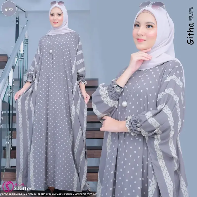 Batik Laris Joyo - Kaftan Wanita Jumbo XXXXL  Motif Githa Vol 5 Lengan Panjang Busui Resleting Rayon Tebal 2