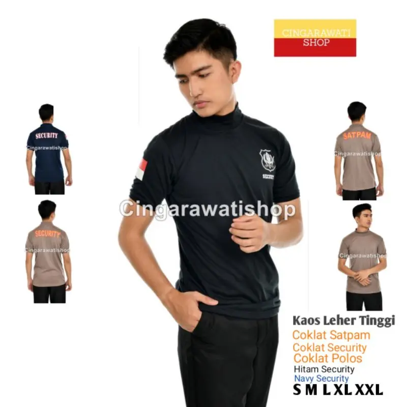 Kaos Security Satpam Kerah Tinggi Terbaru - Warna Coklat, Navy, Hitam - Baju Leher Panjang