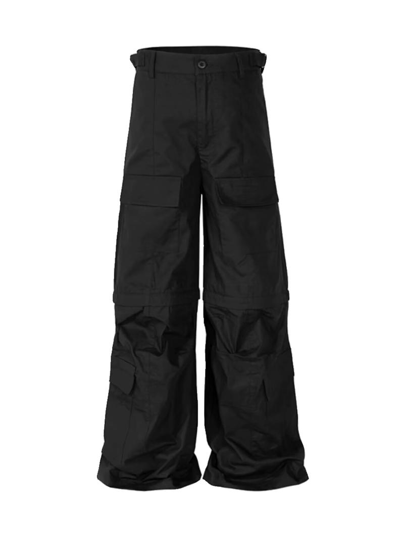 Product Introduction of Cotton Overalls New Large Loose Pockets Overalls Casual Pants Men's Korean Style Trendy All-Matching Pants Summer Thin Draping Wide-Leg Draggle-Tail Trousers Black 6