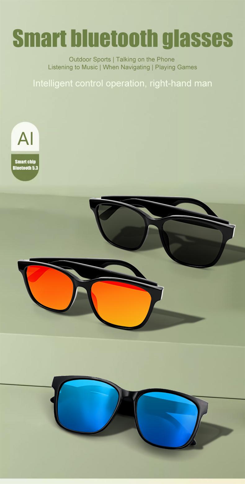 Product Introduction of COD Quick Send New GS08 Smart Glasses for Men 2 in 1 UV Protection Portable Polarized Anti-blue Light Black Frame White Lenses Music Sunglasses 0