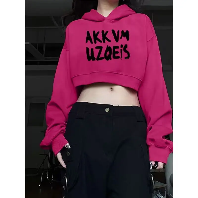 Áo Hoodie Cropped Xén, Màu Pitaya, Dành Cho Nữ, Hàng Mới Về Mùa Thu, Thương Hiệu Thời Trang Mỹ Gợi Cảm, Dễ Thương Và Gợi Cảm, Dáng Rộng Vừa Vặn, Áo Dễ Phối Đồ