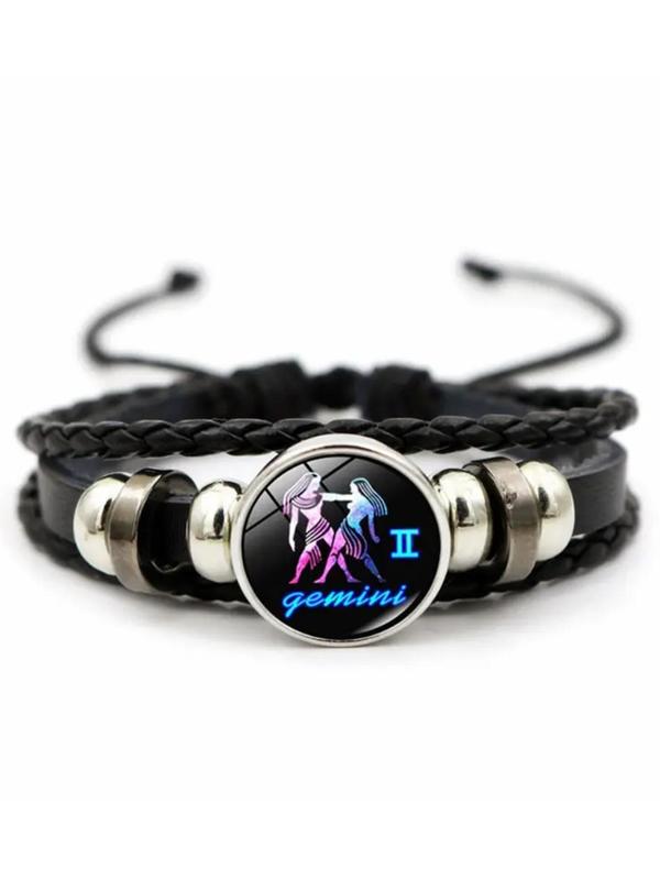 Unisex Vintage Braid Design Twelve Constellations Bracelet, Trendy Casual Beaded Constellation Sign Beaded Bracelet, Fashionable Jewelry As Birthday Gift 8
