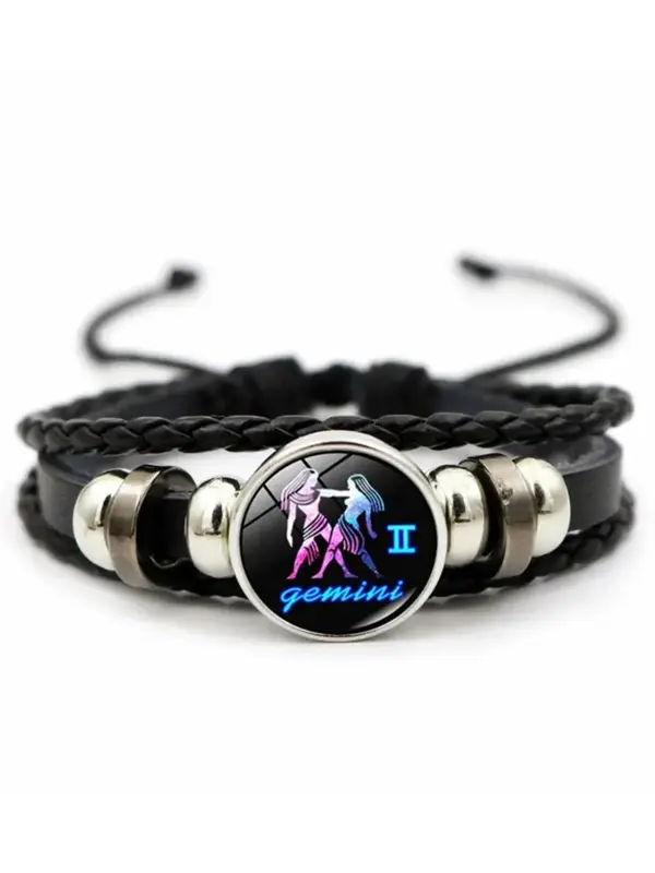 Unisex Vintage Braid Design Twelve Constellations Bracelet, Trendy Casual Beaded Constellation Sign Beaded Bracelet, Fashionable Jewelry As Birthday Gift 8