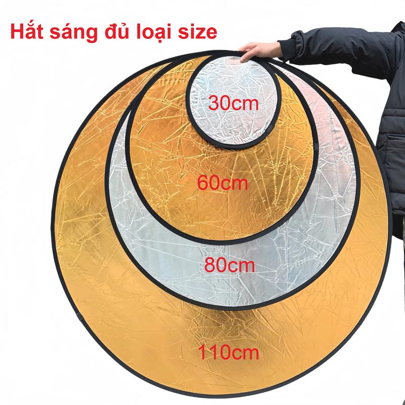 Tấm hắt sáng, tấm phản quang ánh sáng tròn size 30cm/60cm/80cm/110cm 2 màu trong 1 vàng/bạc trắng/bạc giúp tăng sáng cho chụp hình quay video livestream
